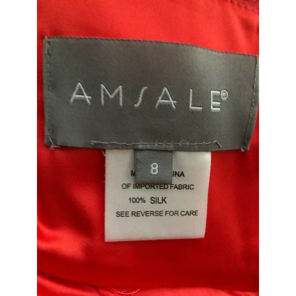 AMSALE coral pink Chiffon Silk maxi dress size 8 GUC - Picture 11 of 12